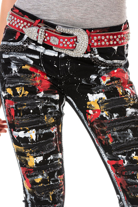WD463 women Slim-Fit jeans in a trendy handpaint design