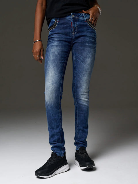 WD466 Women's Trousers with Stone Detail on Pockets