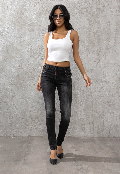 WD468 Basic Women's Jeans with Antique Knees