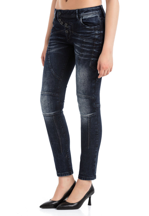 WD469 women Slim-Fit jeans with striking decorative stitching