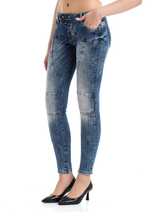 WD502 women's slim-fit jeans with decorative stitching in a straight fit