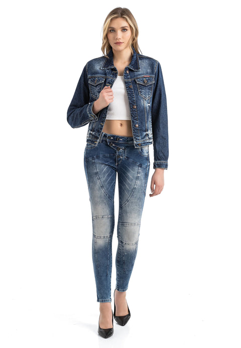 WD502 women's slim-fit jeans with decorative stitching in a straight fit