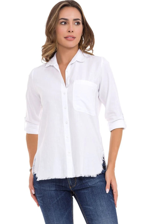 WH124 Ripped Detailed Linen Women's Shirt