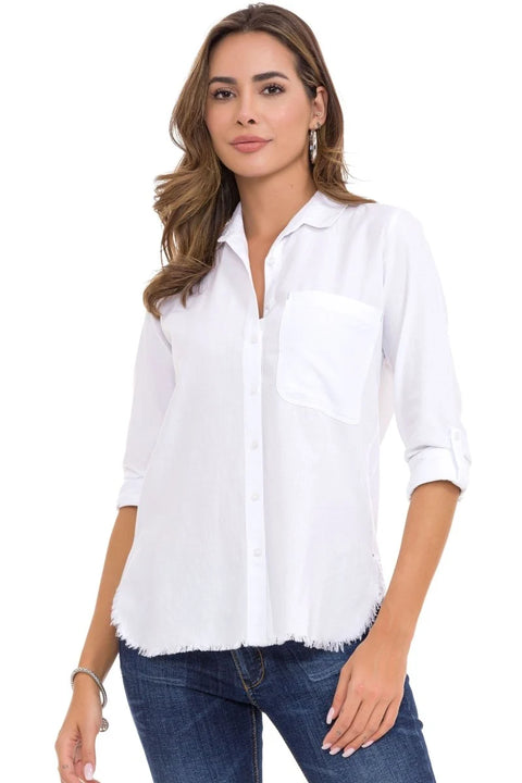 WH124 Ripped Detailed Linen Women's Shirt