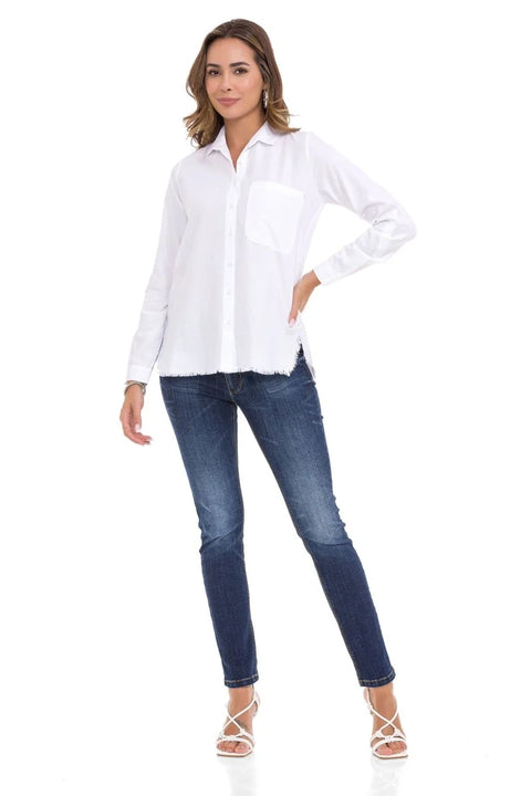 WH124 Ripped Detailed Linen Women's Shirt