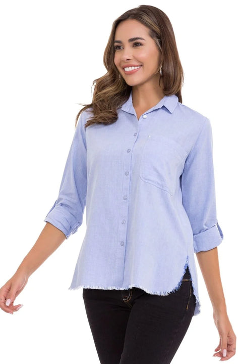 WH124 Ripped Detailed Linen Women's Shirt