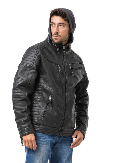 CM231 Men's winter jacket – PU leather look | zipper & detachable hood