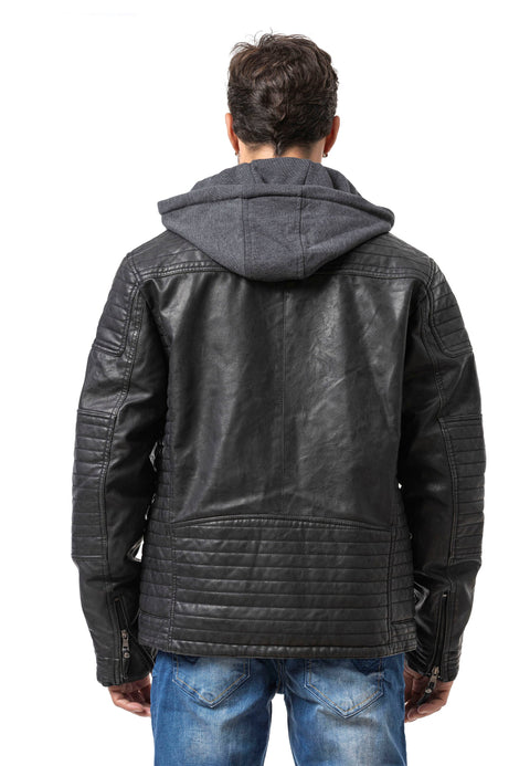 CM231 Men's winter jacket – PU leather look | zipper & detachable hood