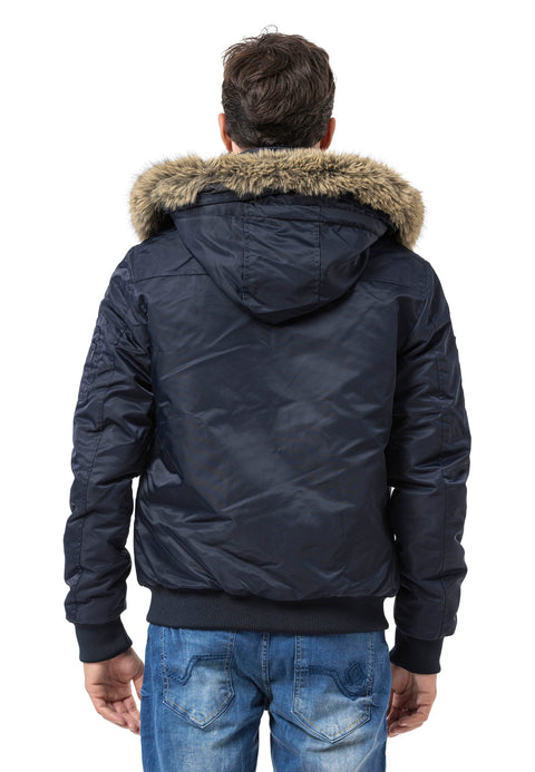 CM229 Men Winter bomber jacket – Warmly lined with fur hood & distinctive patch details