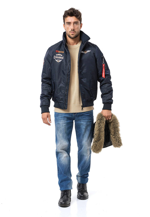 CM229 Men Winter bomber jacket – Warmly lined with fur hood & distinctive patch details