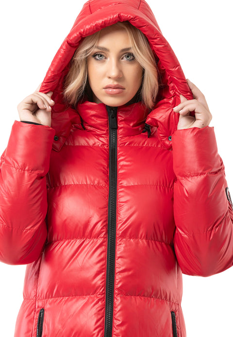 WM143 Women quilted coat in black with hood