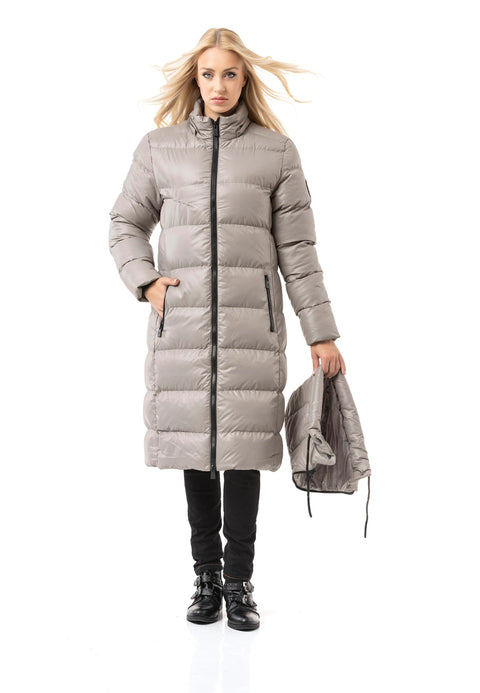 WM143 Women quilted coat in black with hood