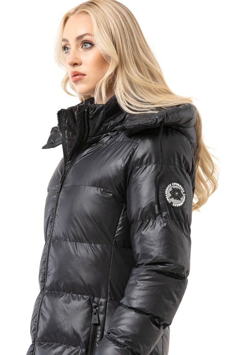 WM143 Women quilted coat in black with hood