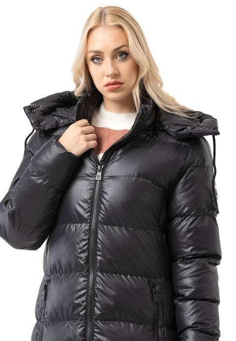 WM143 Women quilted coat in black with hood