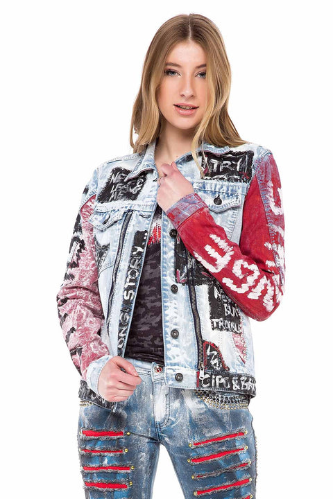 WJ162 Women's denim jacket with a colorful pattern