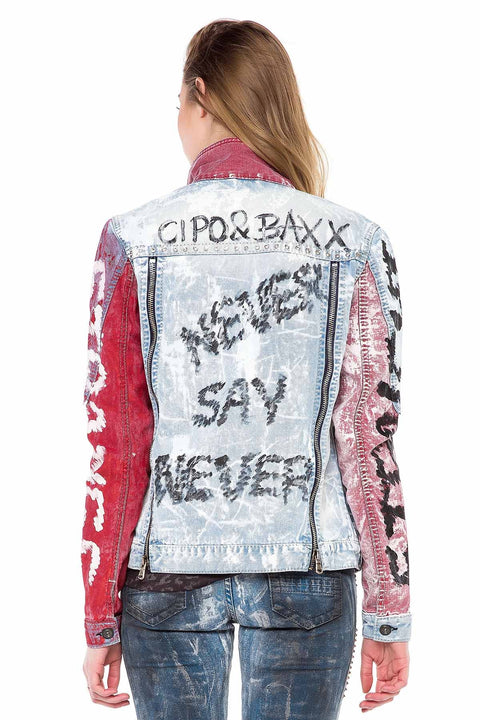 WJ162 Women's denim jacket with a colorful pattern