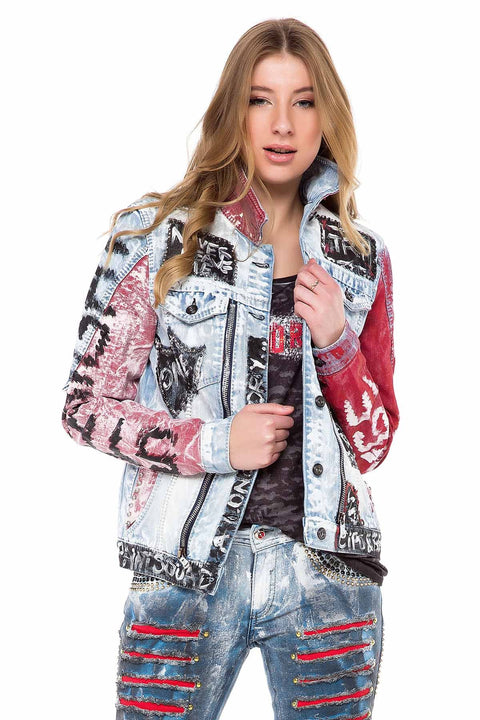 WJ162 Women's denim jacket with a colorful pattern