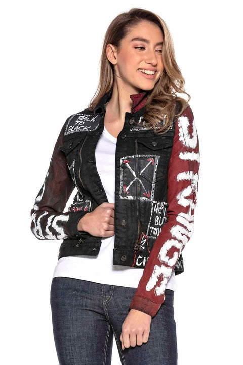 WJ172 Women's Denim jacket with a Colorful Pattern