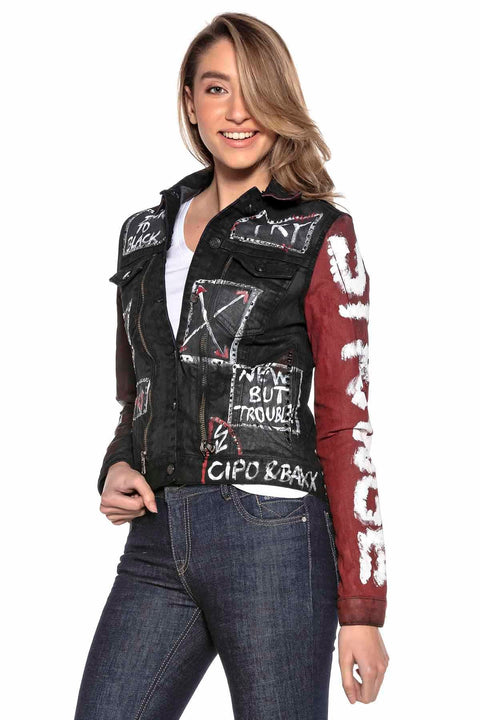 WJ172 Women's Denim jacket with a Colorful Pattern