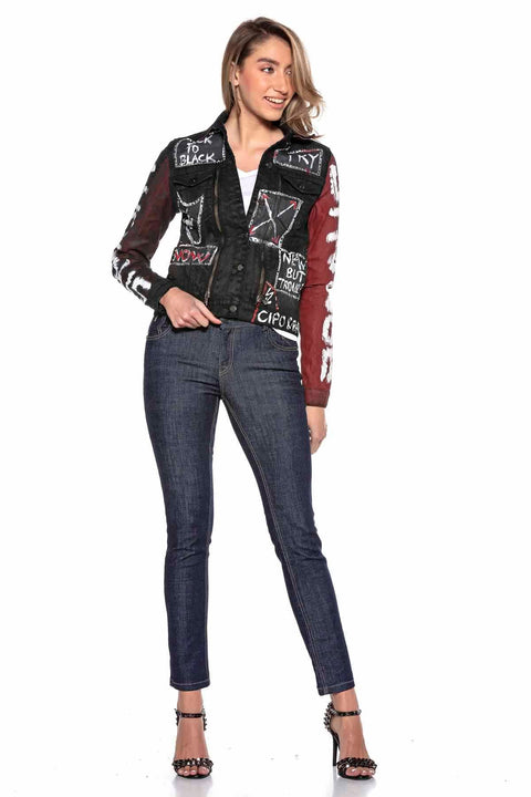 WJ172 Women's Denim jacket with a Colorful Pattern