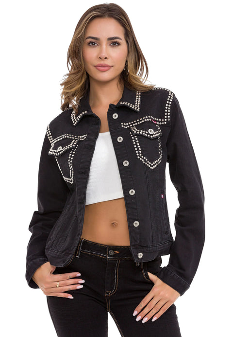 WJ213 Women's Silver Embroidered Denim Jacket