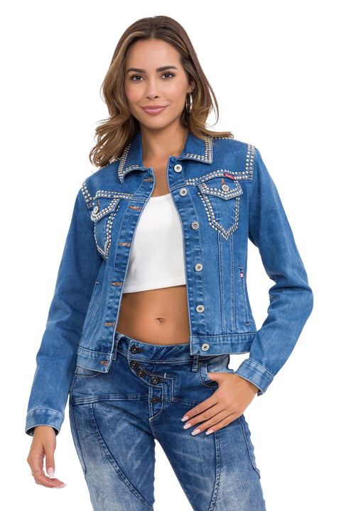 WJ213 Women's Silver Embroidered Denim Jacket