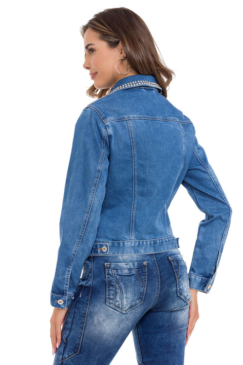 WJ213 Women's Silver Embroidered Denim Jacket