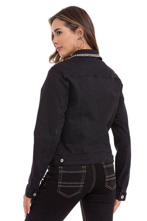 WJ213 Women's Silver Embroidered Denim Jacket