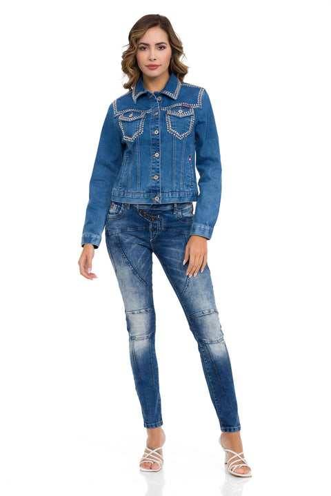 WJ213 Women's Silver Embroidered Denim Jacket