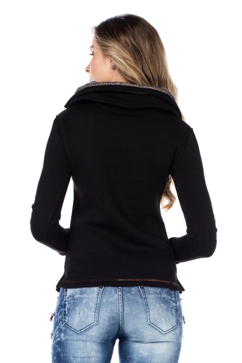 Women's Double Layer Collared Basic Sweatshirt with Pockets