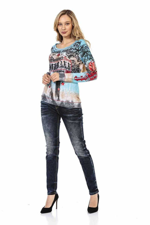 WL295 O Neck Patterned Sweatshirt
