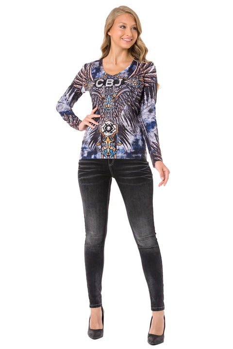 WL340 women long-sleeved shirt with cool allover print