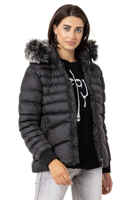 WM132 Furry Purple Women's Puffer Coat