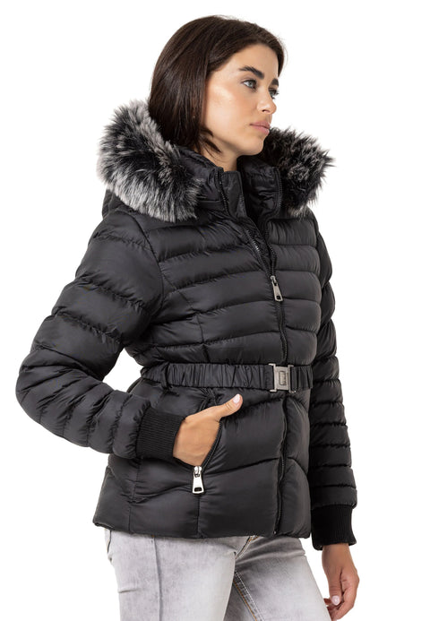 WM132 Furry Purple Women's Puffer Coat