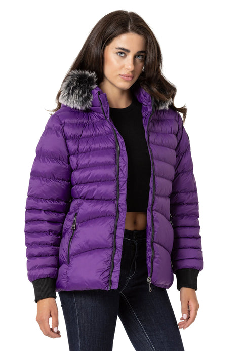 WM132 Furry Purple Women's Puffer Coat