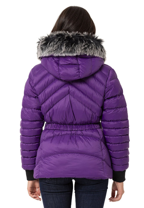 WM132 Furry Purple Women's Puffer Coat