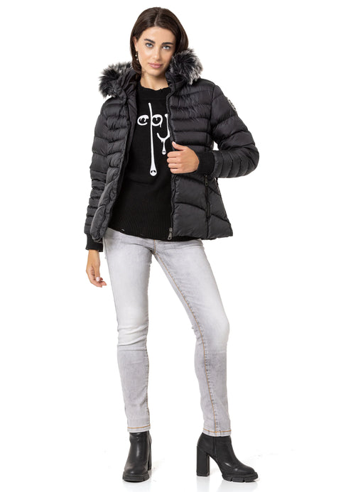 WM132 Furry Purple Women's Puffer Coat