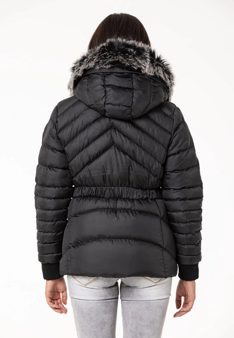 WM132 Furry Purple Women's Puffer Coat