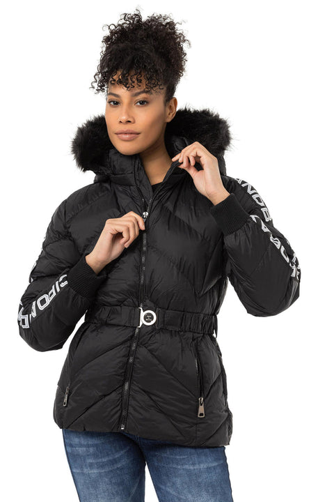 WM133 Women's Puffer Coat with Text Stripes