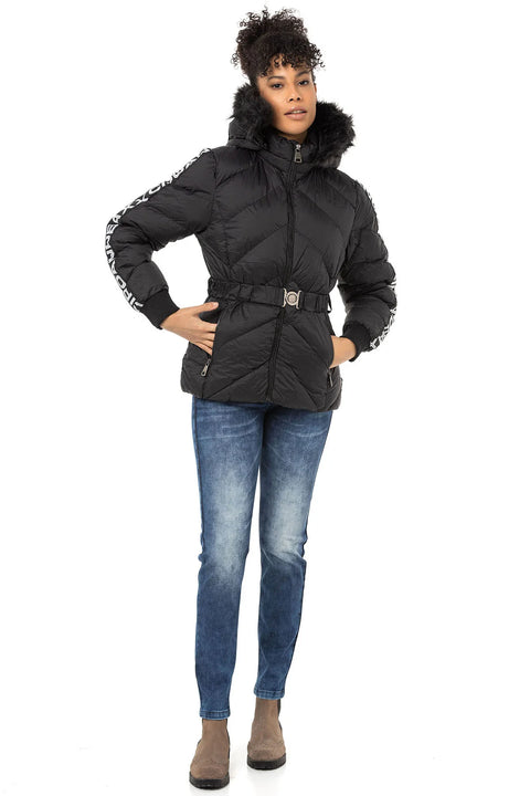 WM133 Women's Puffer Coat with Text Stripes