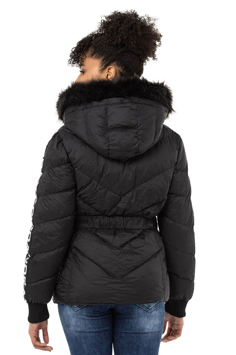 WM133 Women's Puffer Coat with Text Stripes