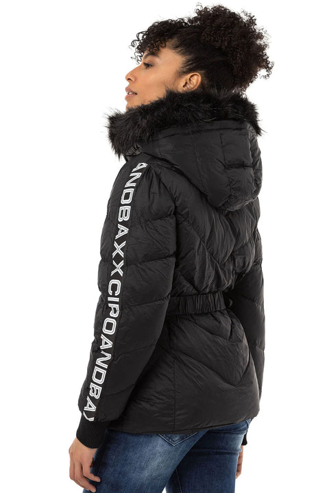 WM133 Women's Puffer Coat with Text Stripes