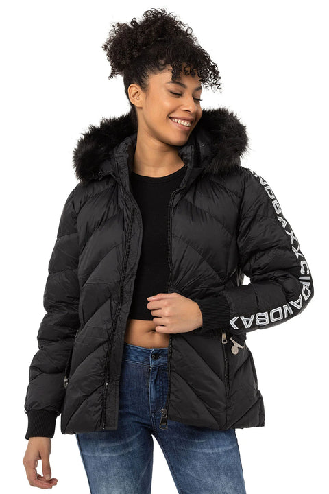 WM133 Women's Puffer Coat with Text Stripes