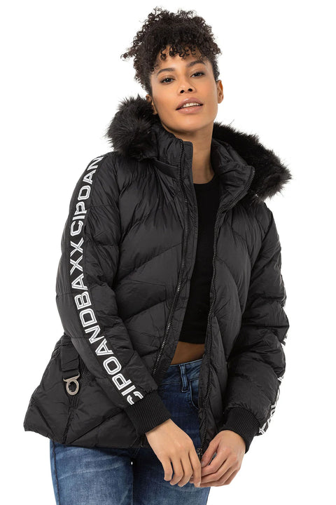 WM133 Women's Puffer Coat with Text Stripes