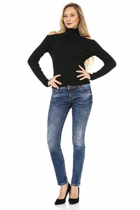 WP205 Women's Striped Turtleneck Sweater