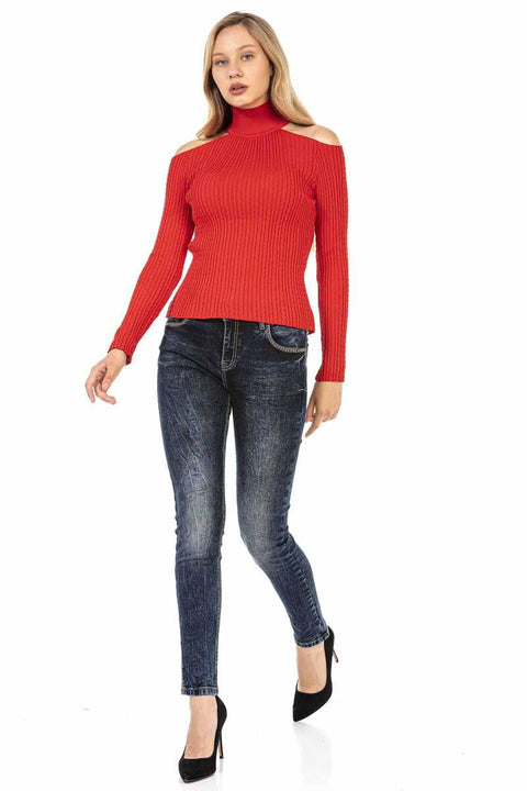 WP205 Women's Striped Turtleneck Sweater