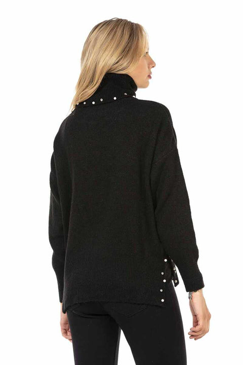 WP217 Women's turtleneck sweater with fashionable pearl applications