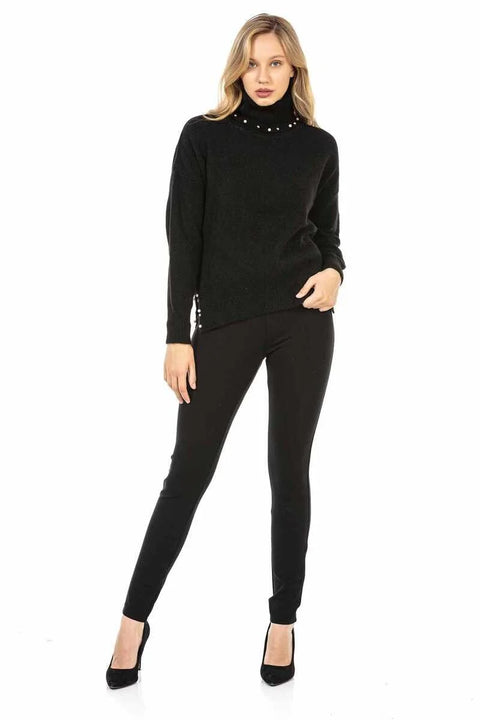 WP217 Women's turtleneck sweater with fashionable pearl applications