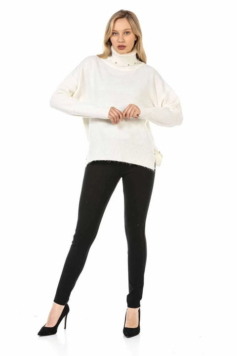 WP217 Women's turtleneck sweater with fashionable pearl applications