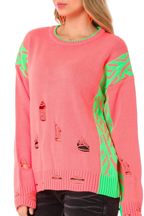 WP241 Vintage Loose Ripped Neon Sweater